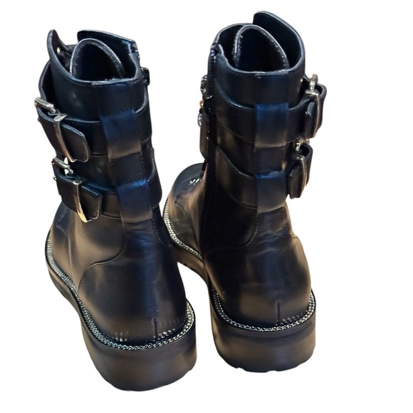 Kurt Geiger Black Leather Sutton Rhinestone Embellished Eye Combat Boot  Size 6 - Picture 7 of 12